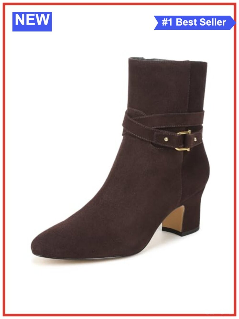 Pointed Toe Ankle Booties Side Zip Block Heel Leather Suede
